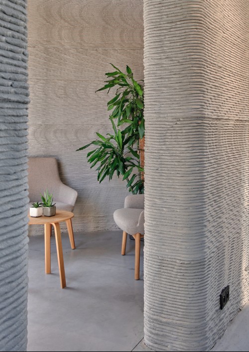 An inside shot of a 3D printed concrete home